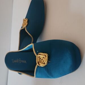 Vintage Daniel Green Satin Wedge Slippers 8 | NOS Pinup Slippers | Boudoir